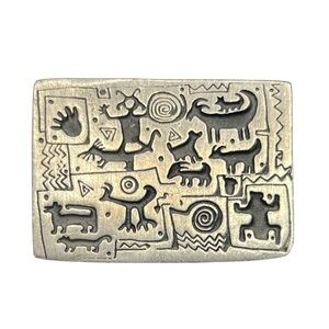 1998 Vintage Urban Fetishes Alice Seely Petroglyph symbol silver tone brooch pin